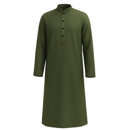 Zynoor Premium Microstitch Solid Panjabi – Olive - Image 2