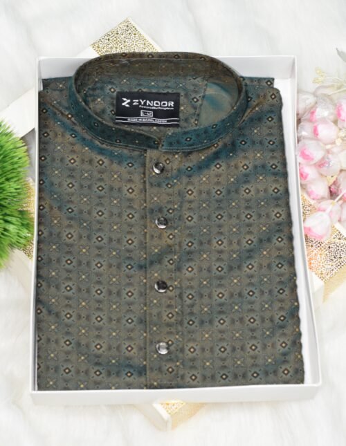 Zynoor Premium Jacket Print Cotton Panjabi (Olive) – Code: 402 - Image 7