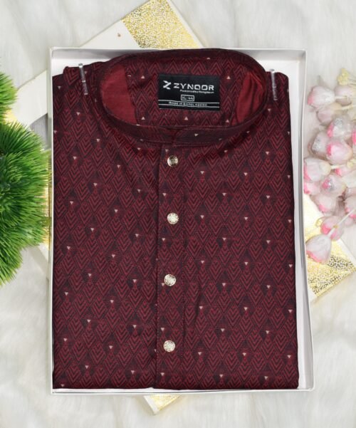 Zynoor Premium Jacket Print Cotton Panjabi (Maroon) – Code: 403