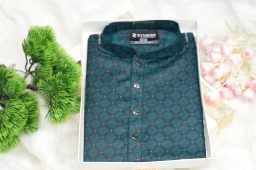 Zynoor Premium Jacket Print Cotton Panjabi (Dark Green) – Code: 405 - Image 3