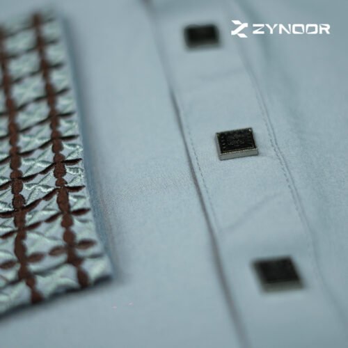 Zynoor China Micro Stitch Panjabi with Star Embroidery (Ash) - Image 8