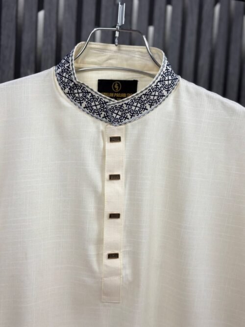 Smart Cotton Embroidery Panjabi – Cream - Image 3