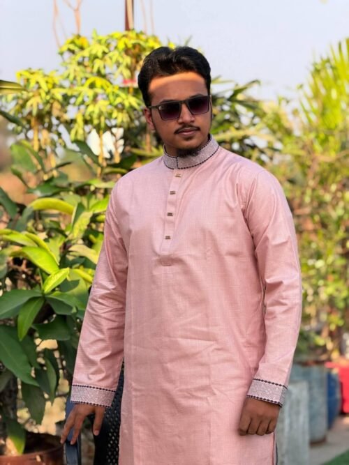 Smart Cotton Embroidery Panjabi – Onion - Image 4