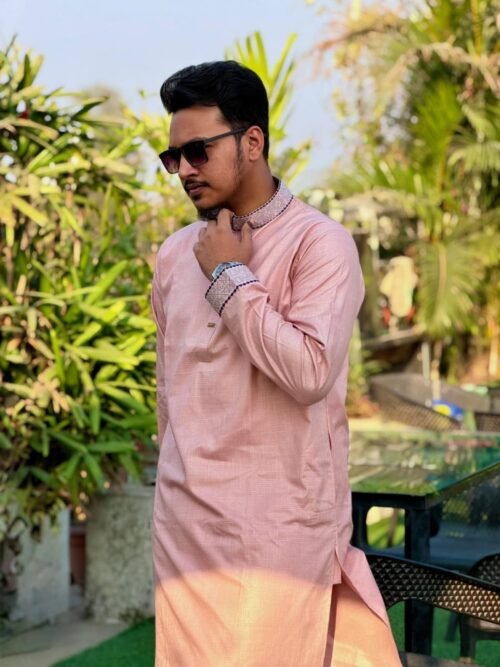 Smart Cotton Embroidery Panjabi – Onion - Image 2