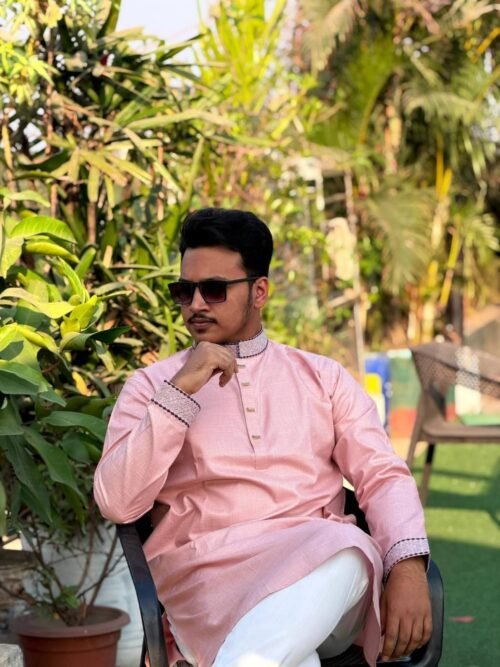Smart Cotton Embroidery Panjabi – Onion - Image 3