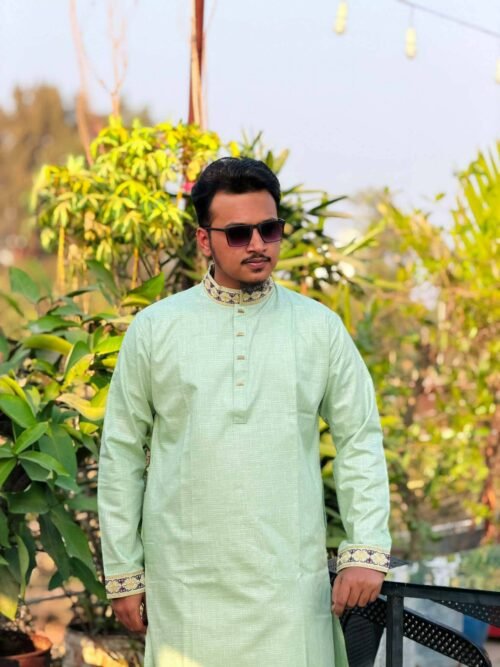 Smart Cotton Embroidery Panjabi – Olive