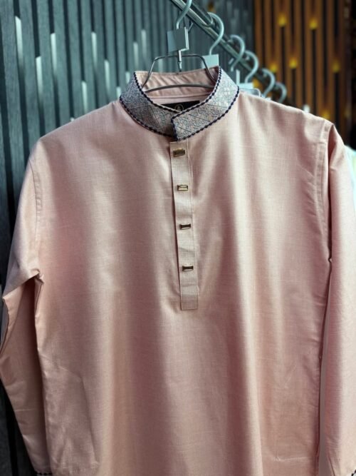 Smart Cotton Embroidery Panjabi – Onion - Image 5
